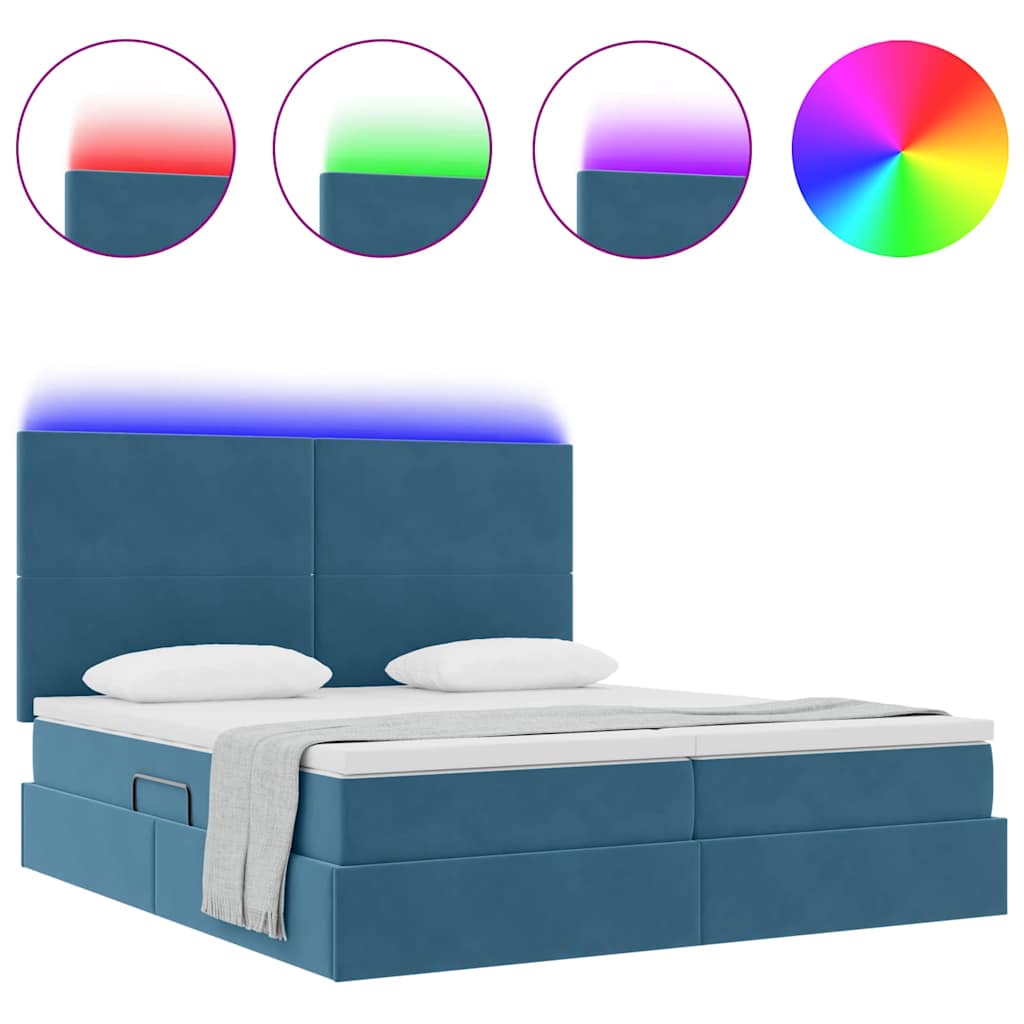 Κρεβάτι με φώτα λωρίδας LED Σκούρο Μπλε 180 x 200 cm Βελούδο - Pakobazaar
