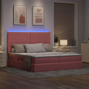 Κρεβάτι με φώτα λωρίδας LED Ροζ 180 x 200 cm Βελούδο - Pakobazaar