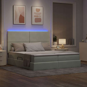 Κρεβάτι με φώτα λωρίδας LED Ανοιχτό γκρι 200 x 200 cm Βελούδο - Pakobazaar