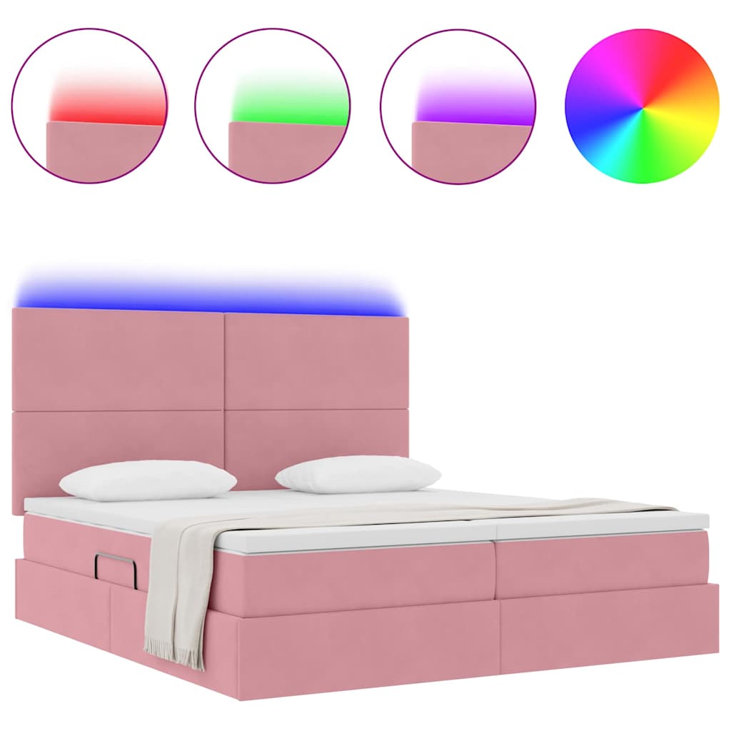 Κρεβάτι με φώτα λωρίδας LED Ροζ 200 x 200 cm Βελούδο - Pakobazaar