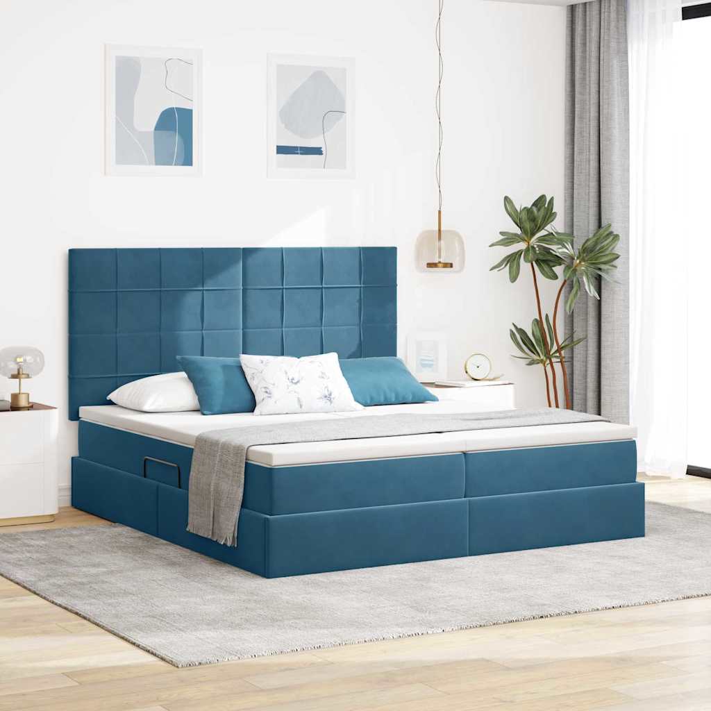 Κρεβάτι με φώτα λωρίδας LED Σκούρο Μπλε 180 x 200 cm Βελούδο - Pakobazaar