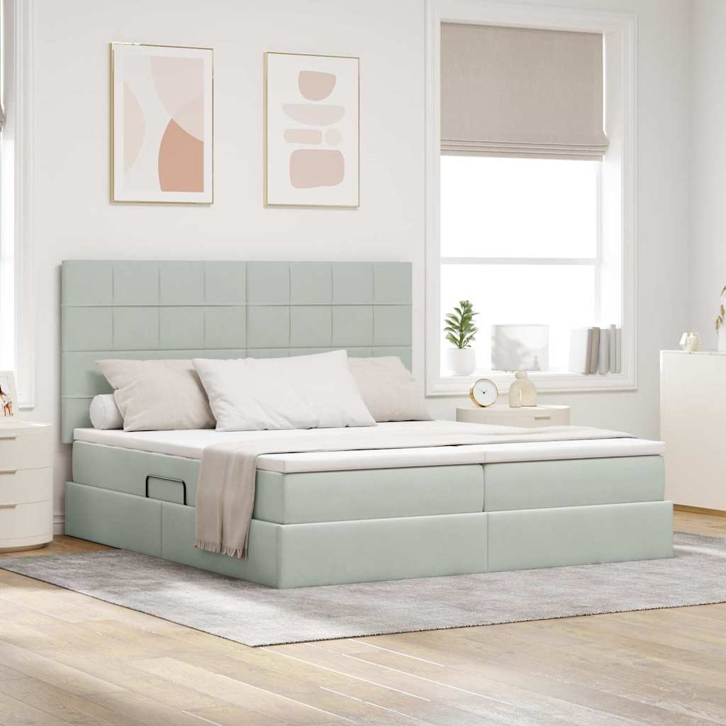 Κρεβάτι με φώτα λωρίδας LED Ανοιχτό γκρι 200 x 200 cm Βελούδο - Pakobazaar