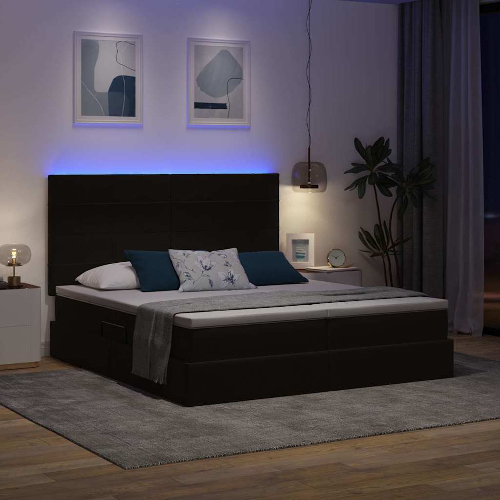 Κρεβάτι με φώτα λωρίδας LED Μαύρο 200 x 200 cm Βελούδο - Pakobazaar