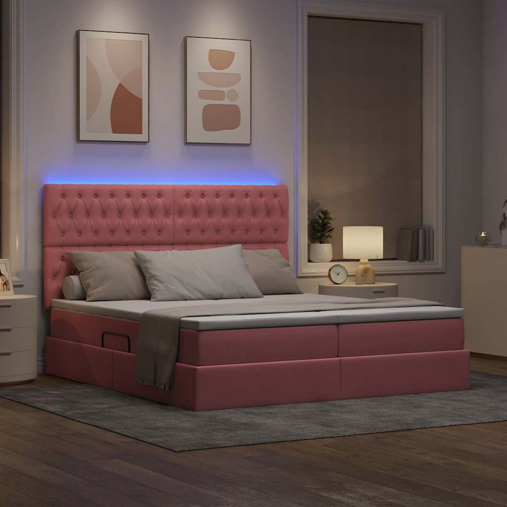 Κρεβάτι με φώτα λωρίδας LED Ροζ 180 x 200 cm Βελούδο - Pakobazaar