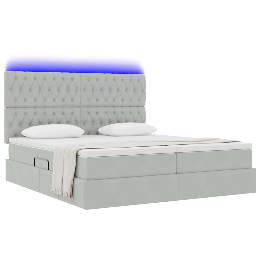 Κρεβάτι με φώτα λωρίδας LED Ανοιχτό γκρι 200 x 200 cm Βελούδο - Pakobazaar