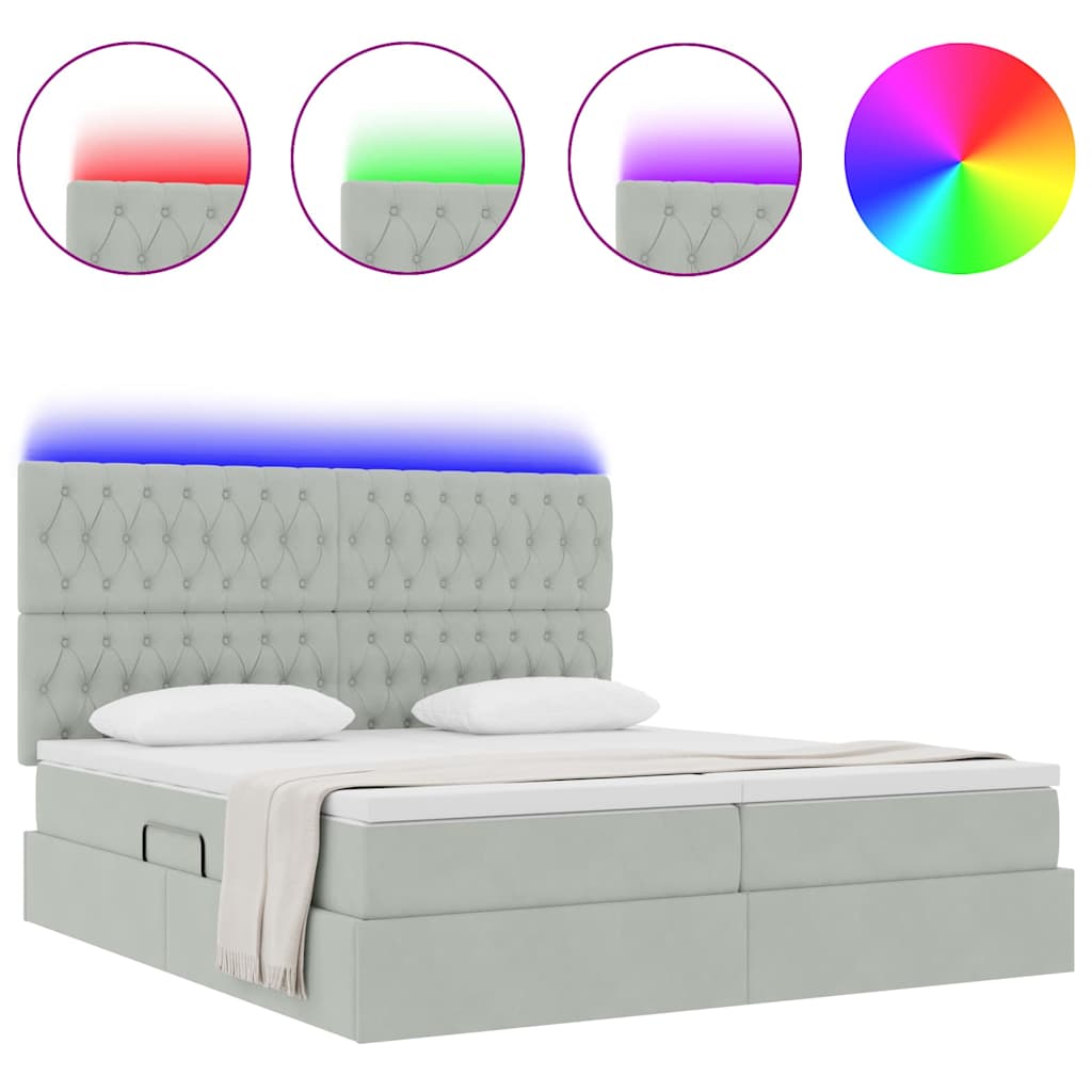 Κρεβάτι με φώτα λωρίδας LED Ανοιχτό γκρι 200 x 200 cm Βελούδο - Pakobazaar