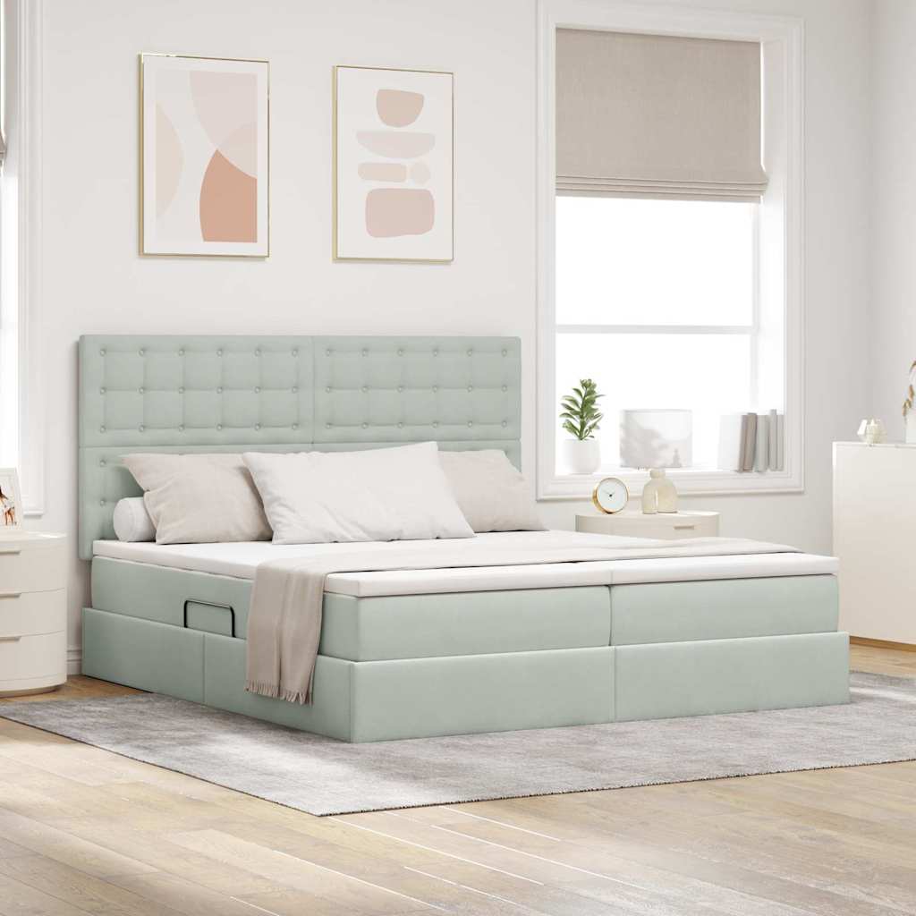 Κρεβάτι με φώτα λωρίδας LED Ανοιχτό γκρι 180 x 200 cm Βελούδο - Pakobazaar