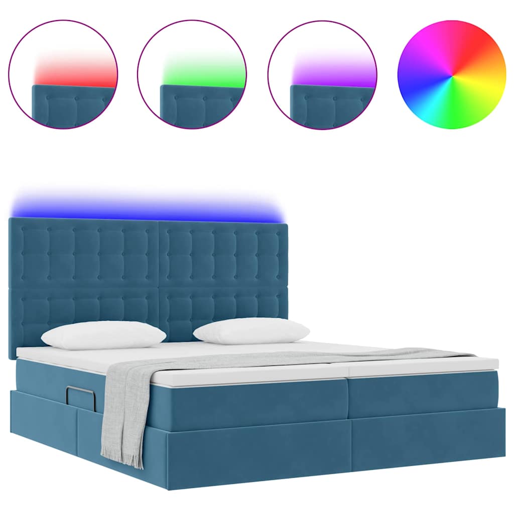 Κρεβάτι με φώτα λωρίδας LED Σκούρο Μπλε 180 x 200 cm Βελούδο - Pakobazaar