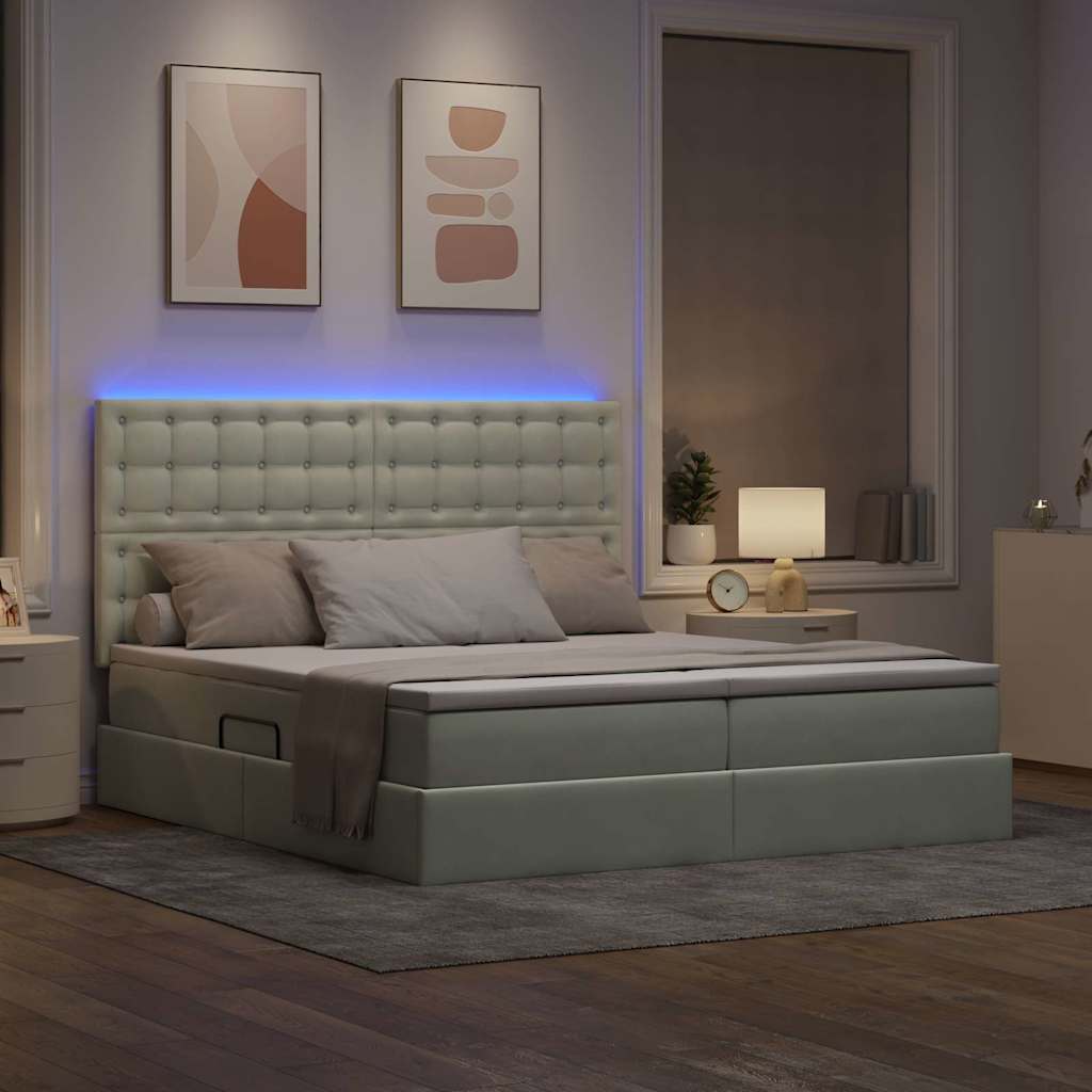 Κρεβάτι με φώτα λωρίδας LED Ανοιχτό γκρι 200 x 200 cm Βελούδο - Pakobazaar