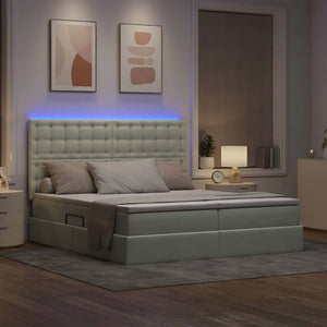 Κρεβάτι με φώτα λωρίδας LED Ανοιχτό γκρι 200 x 200 cm Βελούδο - Pakobazaar