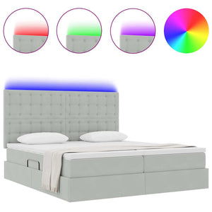 Κρεβάτι με φώτα λωρίδας LED Ανοιχτό γκρι 200 x 200 cm Βελούδο - Pakobazaar