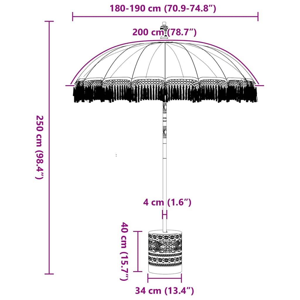 Μπαλινέζικη ομπρέλα με βάση Κρεμ 185 x 185 x 260 εκ Βαμβάκι - Pakobazaar