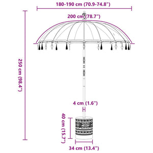 Μπαλινέζικη ομπρέλα με βάση Κίτρινο 185 x 185 x 260 εκ Βαμβάκι - Pakobazaar