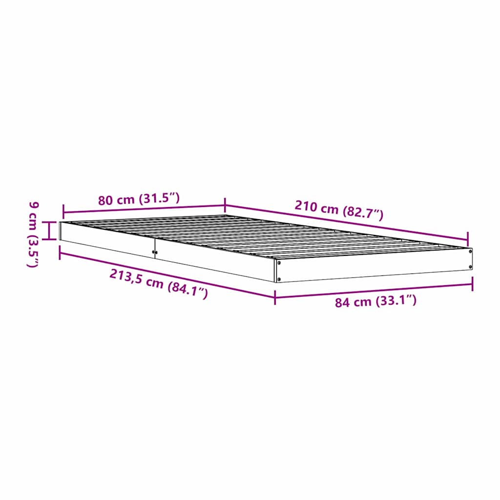 Κρεβάτι δαπέδου Φυσικό 80 x 210 cm Στερεά ξυλεία πεύκου - Pakobazaar