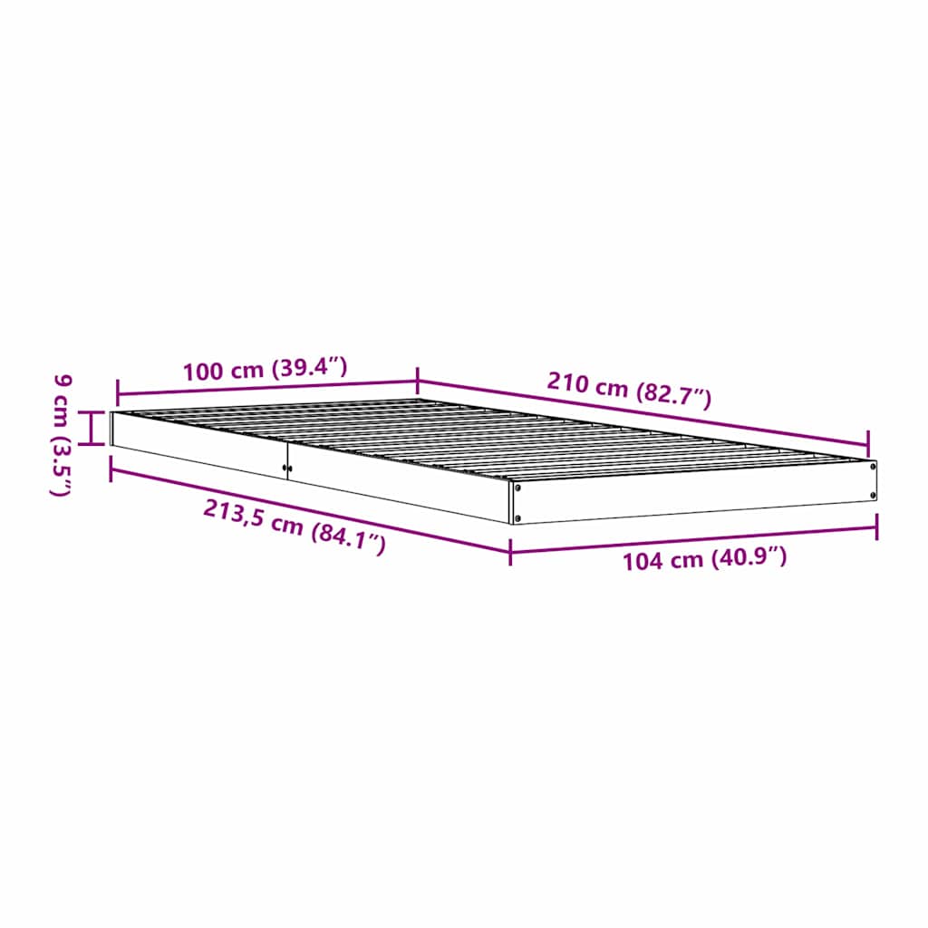 Κρεβάτι δαπέδου Λευκό 100 x 210 cm Στερεά ξυλεία πεύκου