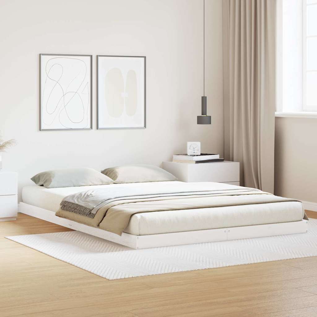 Κρεβάτι δαπέδου Λευκό 140 x 210 cm Στερεά ξυλεία πεύκου - Pakobazaar