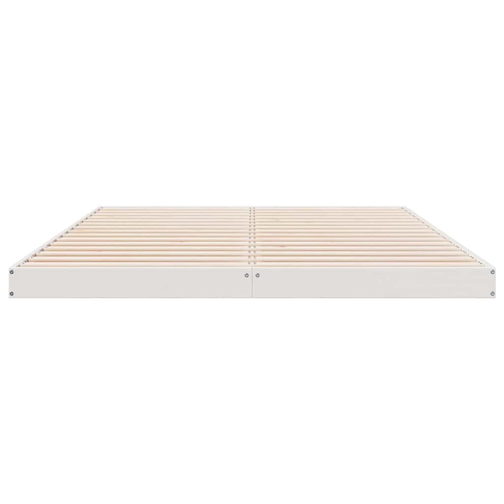 Κρεβάτι δαπέδου Λευκό 140 x 210 cm Στερεά ξυλεία πεύκου - Pakobazaar