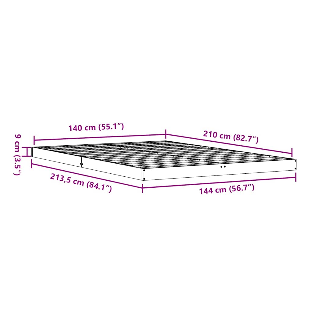 Κρεβάτι δαπέδου Λευκό 140 x 210 cm Στερεά ξυλεία πεύκου - Pakobazaar