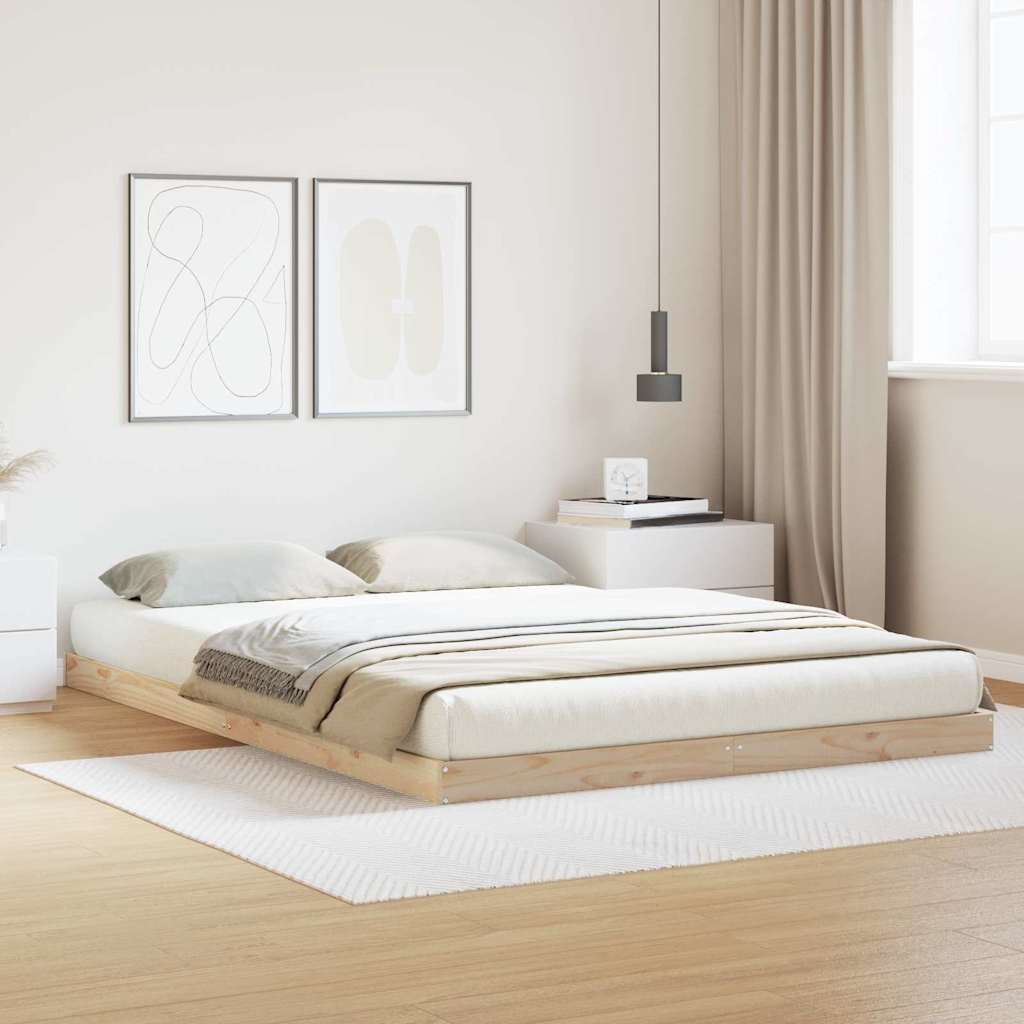 Κρεβάτι δαπέδου Φυσικό 160 x 210 cm Στερεά ξυλεία πεύκου - Pakobazaar