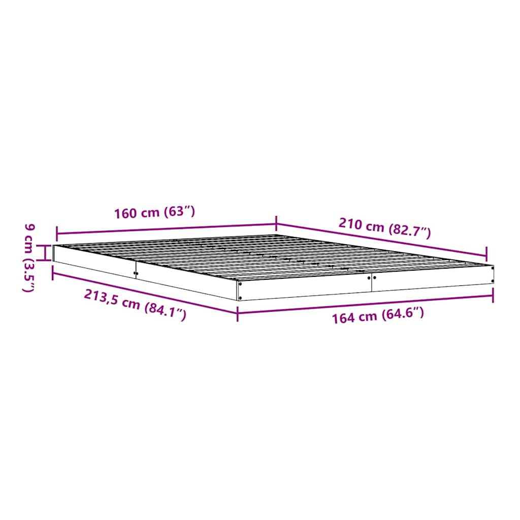 Κρεβάτι δαπέδου Φυσικό 160 x 210 cm Στερεά ξυλεία πεύκου - Pakobazaar