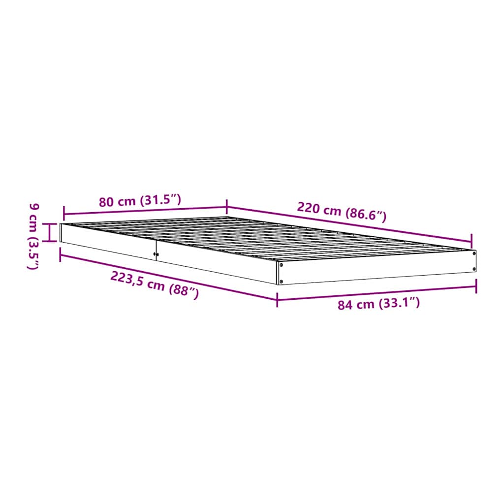 Κρεβάτι δαπέδου Φυσικό 80 x 220 cm Στερεά ξυλεία πεύκου