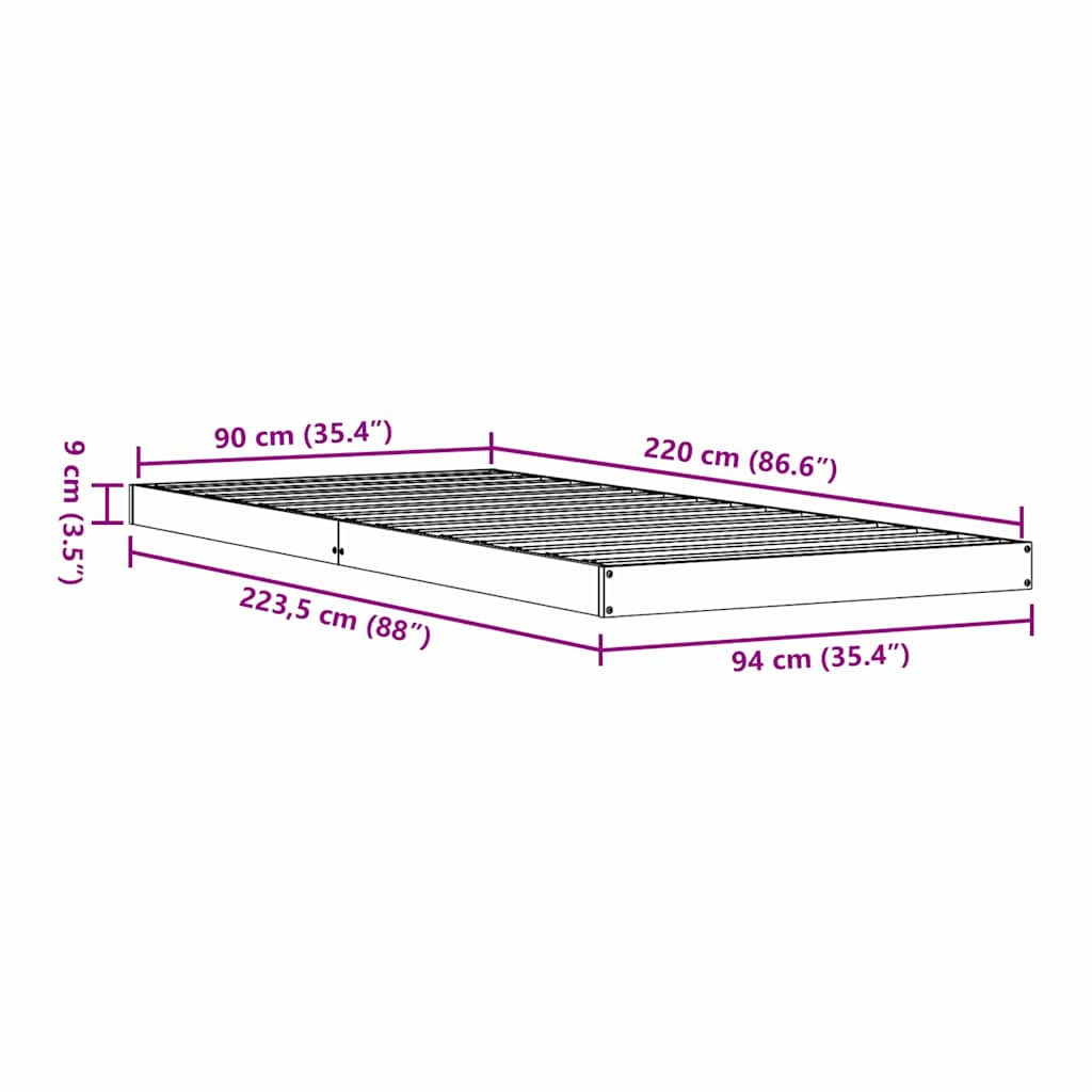 Κρεβάτι δαπέδου Φυσικό 90 x 220 cm Στερεά ξυλεία πεύκου
