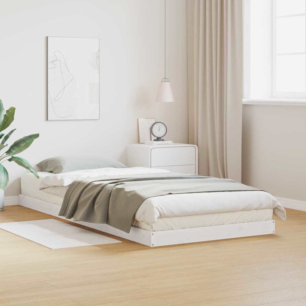 Κρεβάτι δαπέδου Λευκό 213.5 x 104 x 9 εκ. Στερεά ξυλεία πεύκου - Pakobazaar