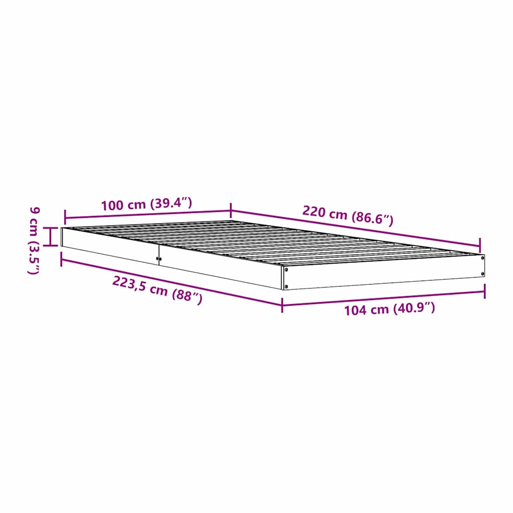 Κρεβάτι δαπέδου Λευκό 100 x 220 cm Στερεά ξυλεία πεύκου