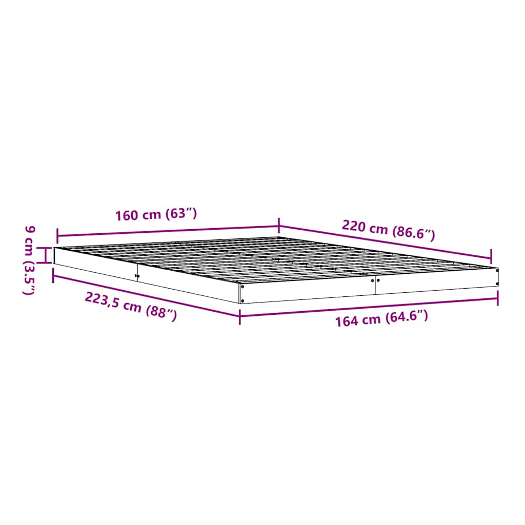Κρεβάτι δαπέδου Φυσικό 160 x 220 cm Στερεά ξυλεία πεύκου - Pakobazaar