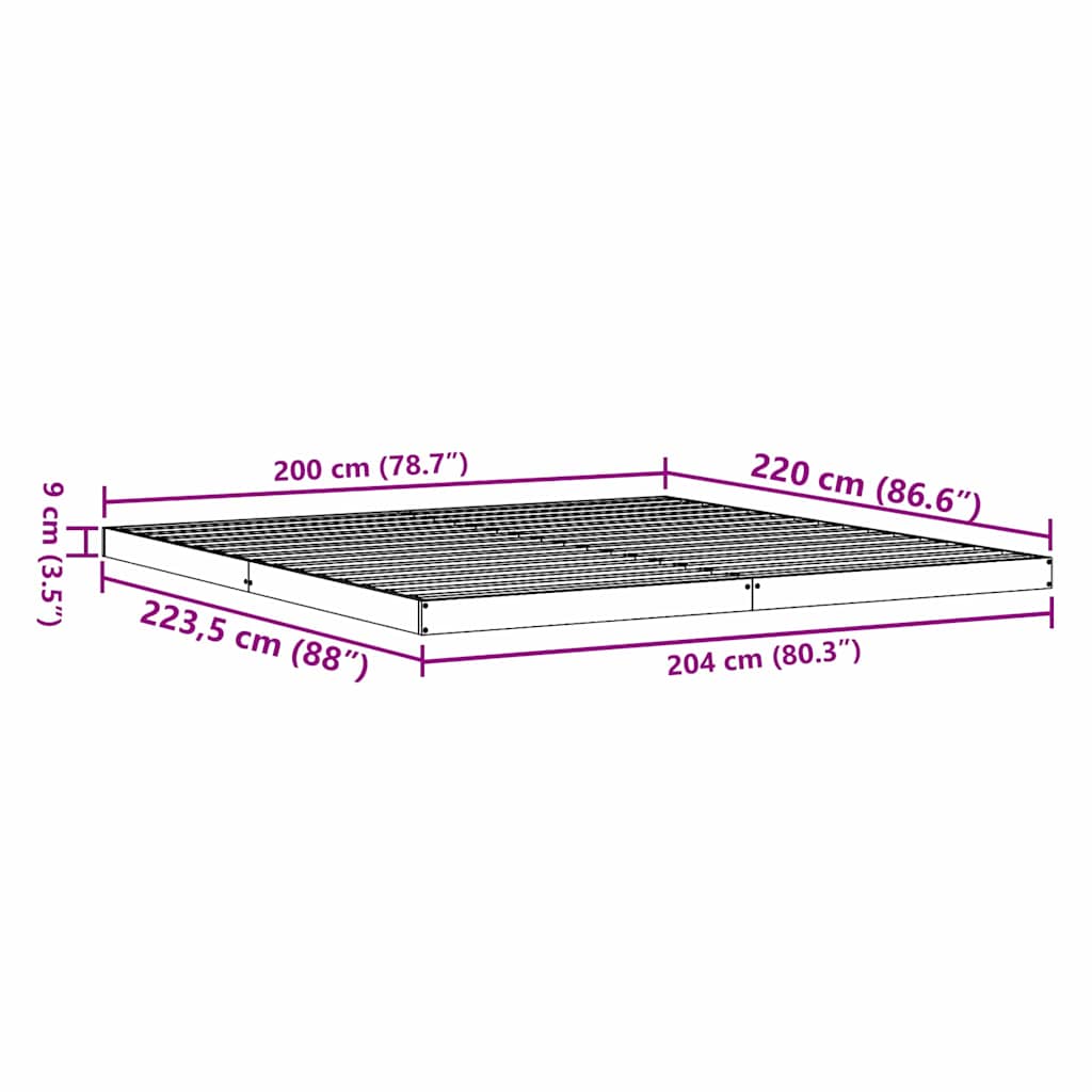 Κρεβάτι δαπέδου Φυσικό 200 x 220 cm Στερεά ξυλεία πεύκου