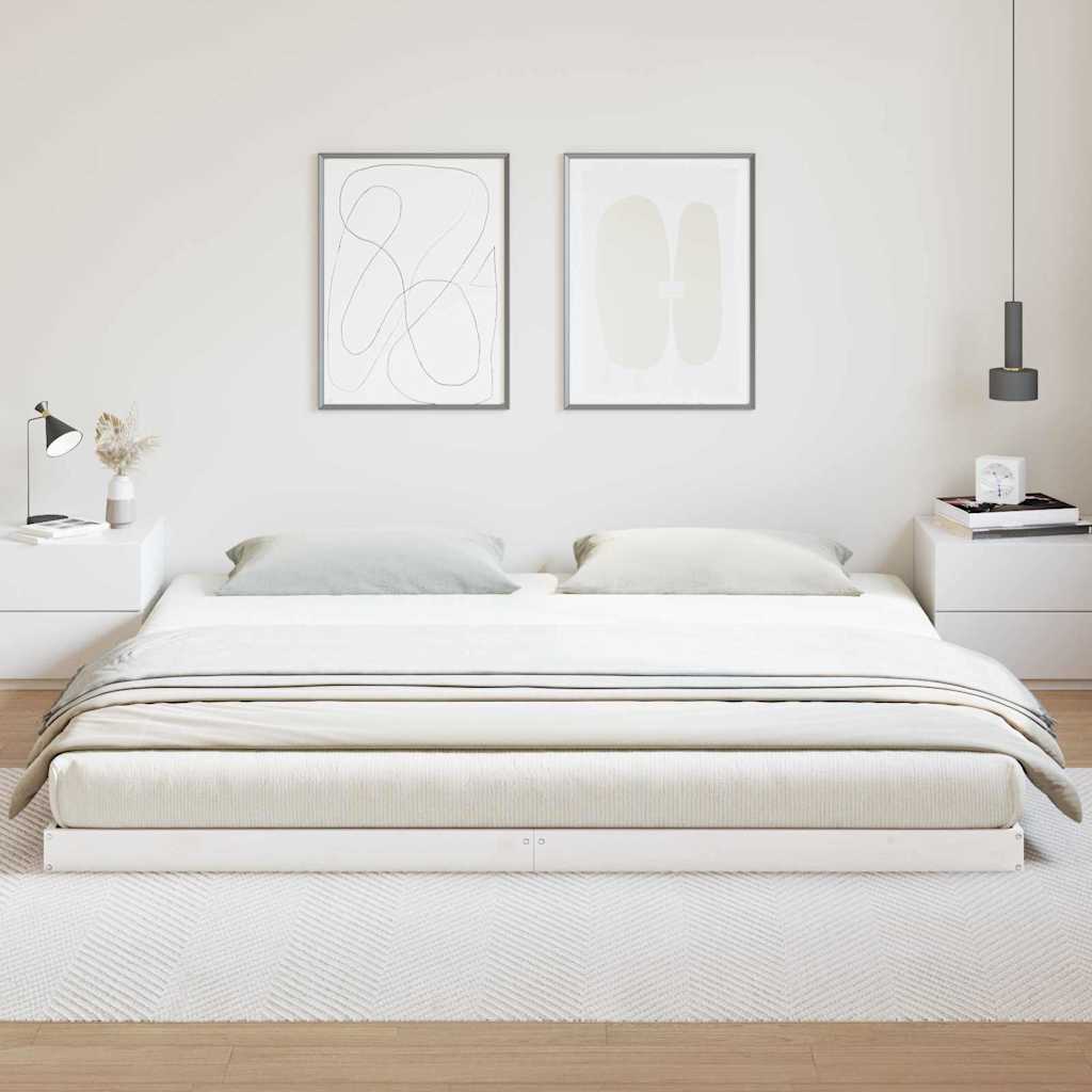 Κρεβάτι δαπέδου Λευκό 200 x 220 cm Στερεά ξυλεία πεύκου