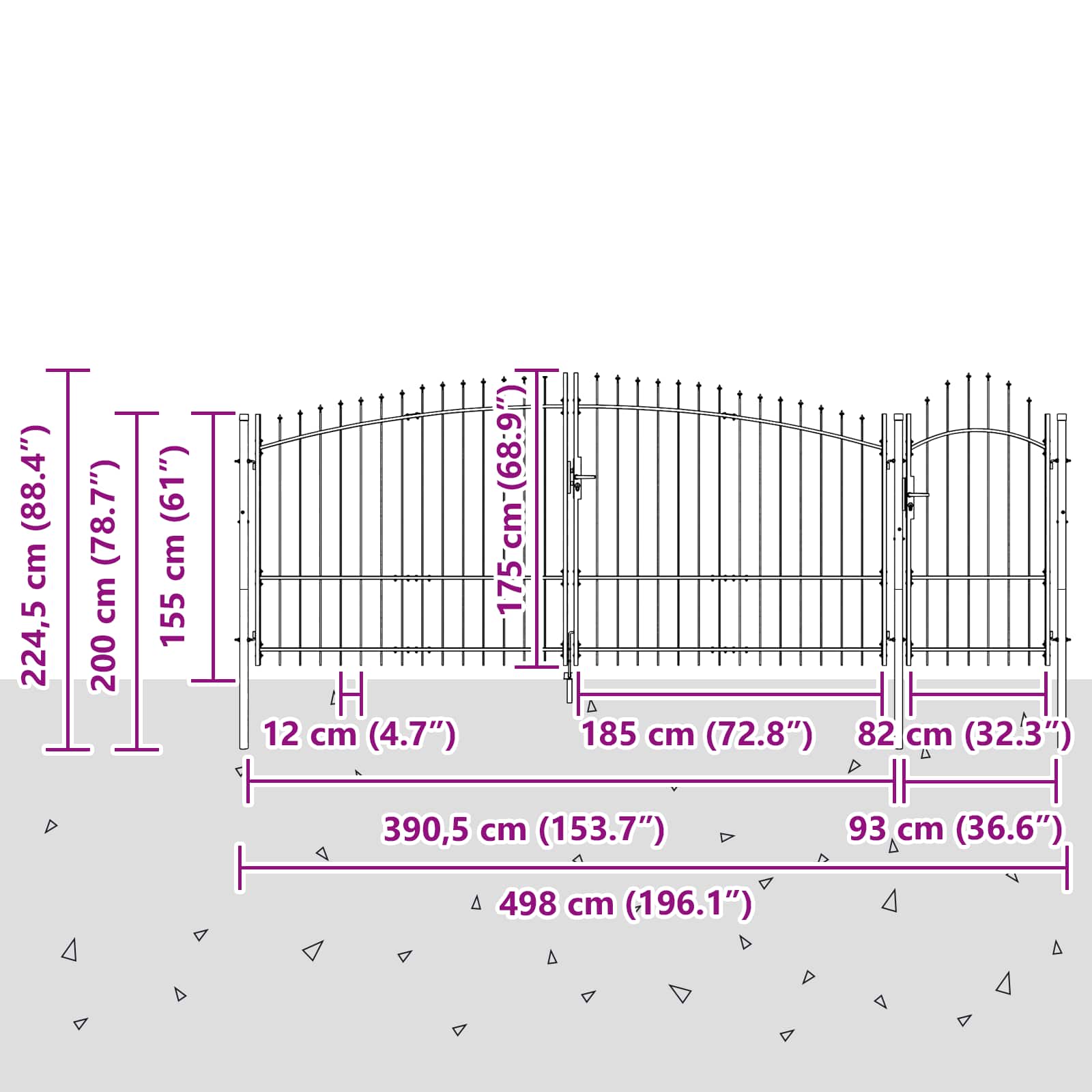 Πύλη Κήπου με κλειδαριά Γκρι 100 x 400 cm Ατσάλι