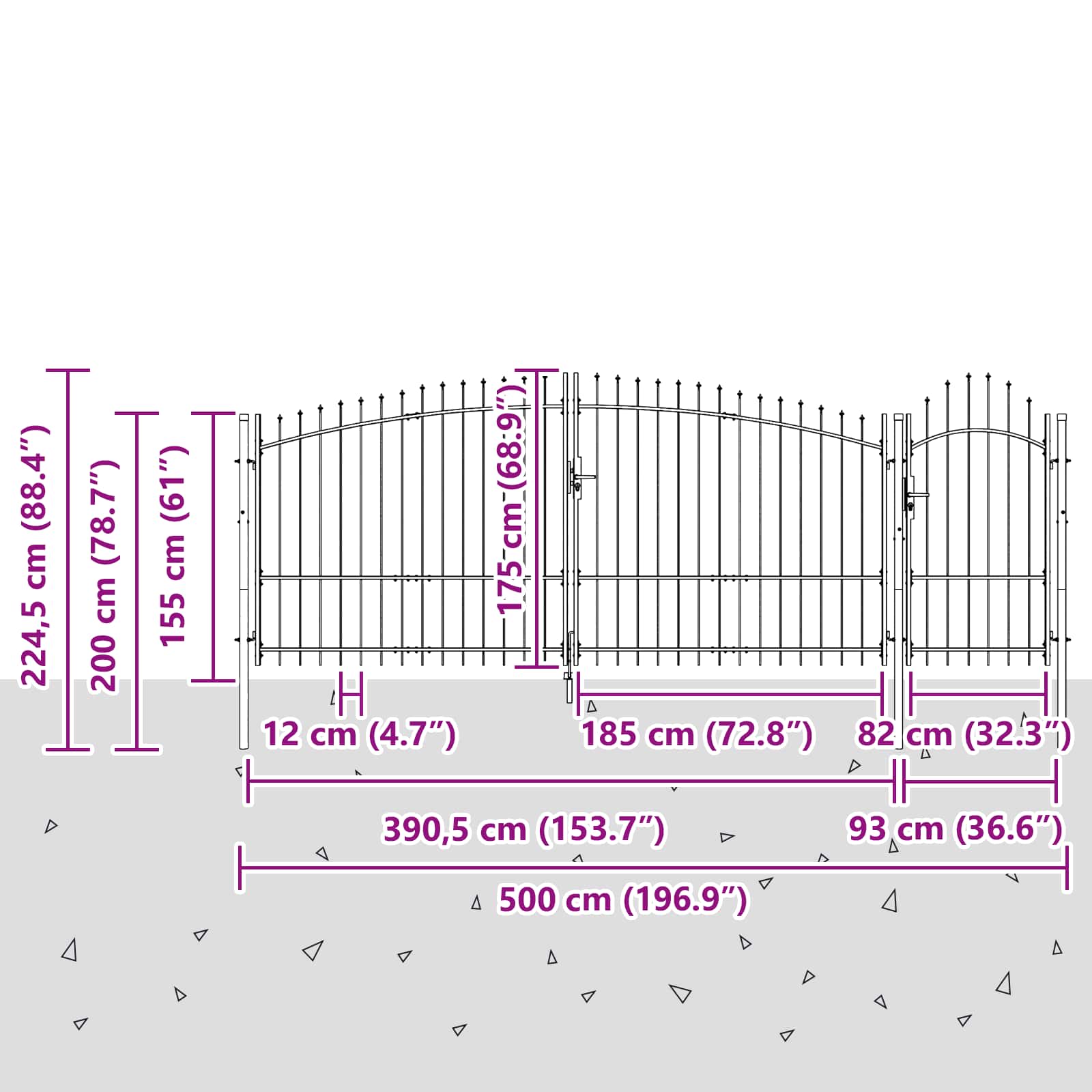 Πύλη Κήπου με κλειδαριά Woerden Γκρι 150 x 500 cm Ατσάλι - Pakobazaar