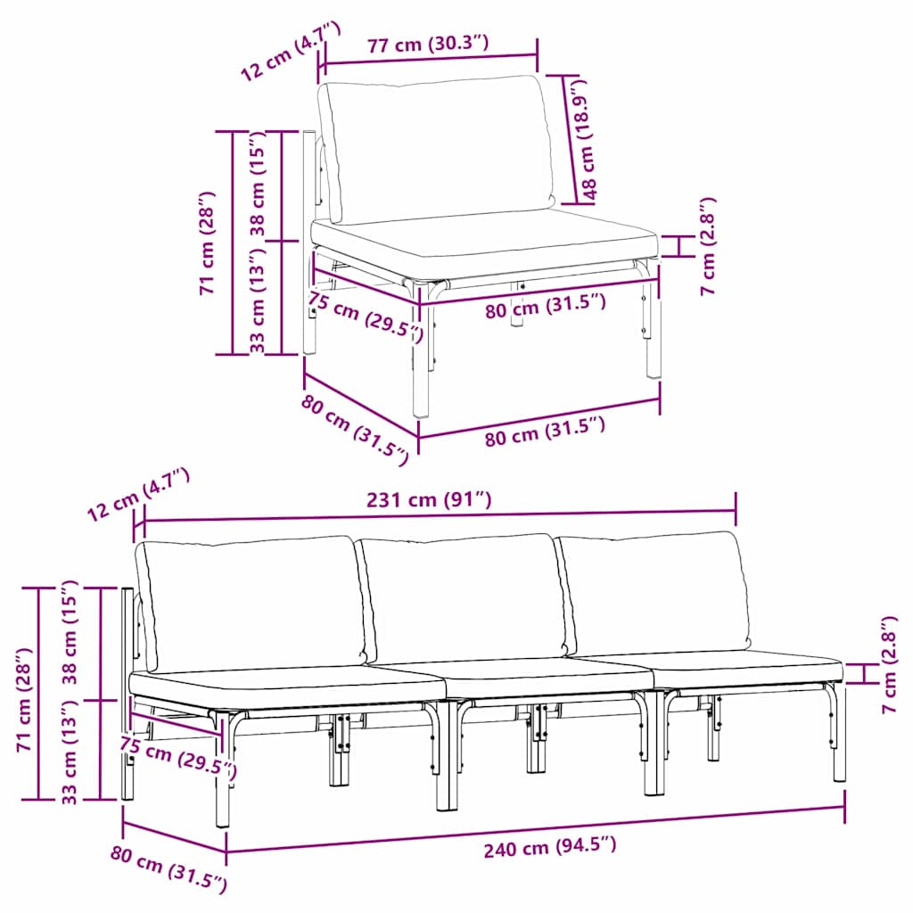 Εξωτερικά Έπιπλα 3 pcs Ανθρακί 80 x 80 x 71 cm Ατσάλι
