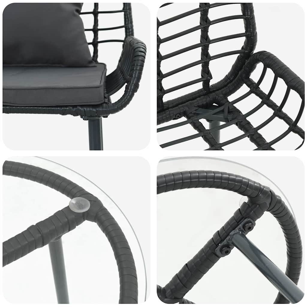 Σέτ φαγητού για κήπο 3 pcs Μαύρο και Ανθρακί συνθετικό ρατάν - Pakobazaar