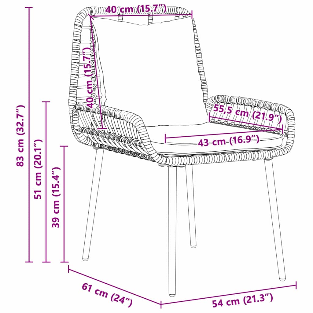 Σέτ φαγητού για κήπο 3 pcs Μαύρο και Ανθρακί συνθετικό ρατάν - Pakobazaar