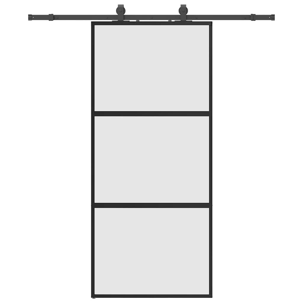 Συρόμενη πόρτα με σετ υλικού Μαύρο 90x205 cm γυαλί μετριασμένο - Pakobazaar