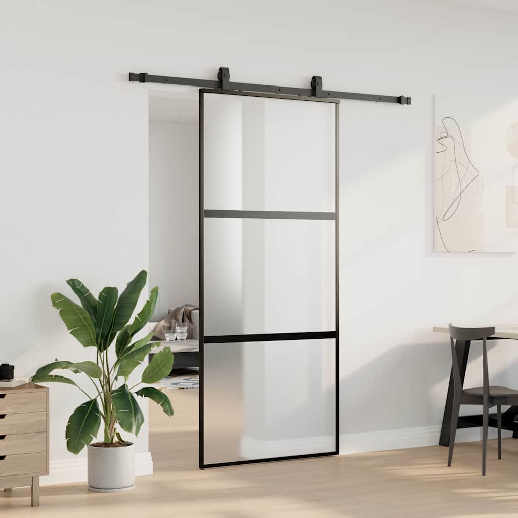 Συρόμενη πόρτα με σετ υλικού Μαύρο 90x205 cm γυαλί μετριασμένο - Pakobazaar