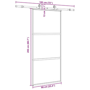 Συρόμενη πόρτα με σετ υλικού Μαύρο 90x205 cm γυαλί μετριασμένο - Pakobazaar