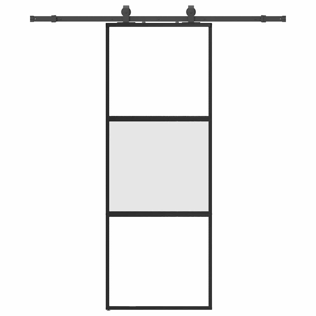 Συρόμενη πόρτα με σετ υλικού Μαύρο 76x205 cm γυαλί μετριασμένο - Pakobazaar