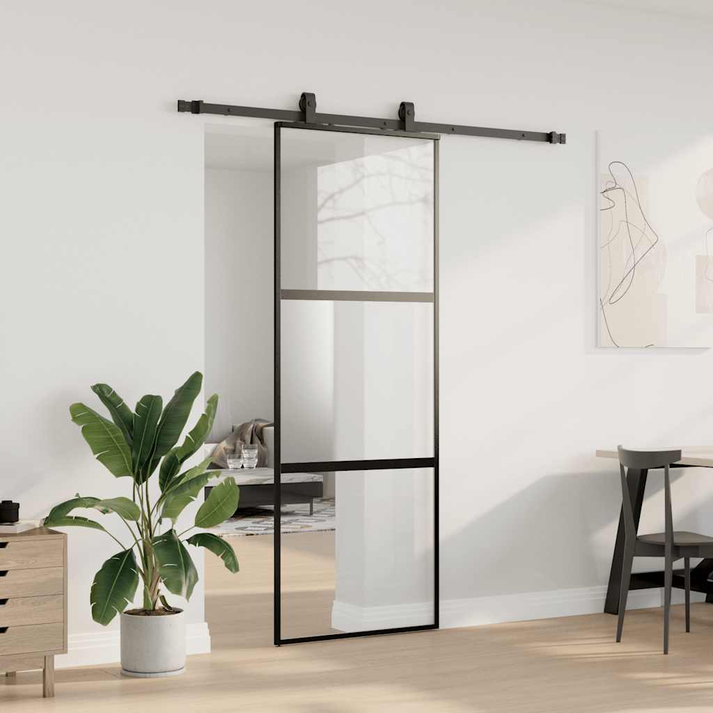 Συρόμενη πόρτα με σετ υλικού Μαύρο 76x205 cm γυαλί μετριασμένο - Pakobazaar