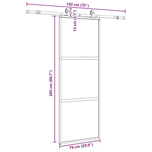 Συρόμενη πόρτα με σετ υλικού Μαύρο 76x205 cm γυαλί μετριασμένο - Pakobazaar