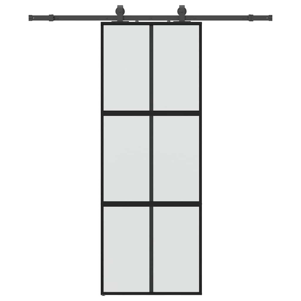 Συρόμενη πόρτα με σετ υλικού Μαύρο 76x205 cm γυαλί μετριασμένο