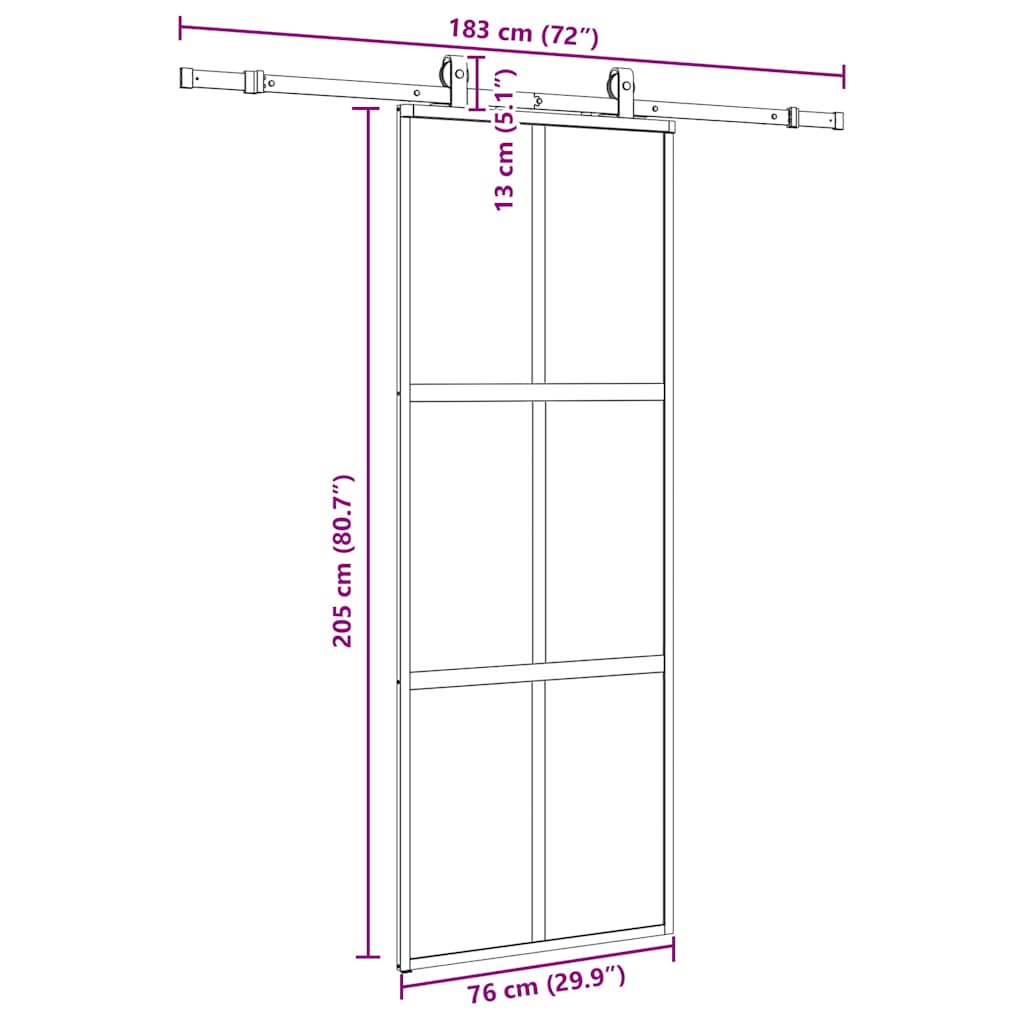 Συρόμενη πόρτα με σετ υλικού Μαύρο 76x205 cm γυαλί μετριασμένο
