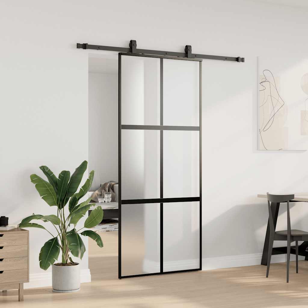 Συρόμενη πόρτα με σετ υλικού Μαύρο 90x205 cm γυαλί μετριασμένο - Pakobazaar