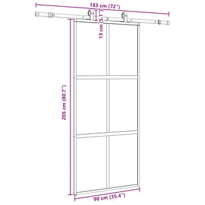 Συρόμενη πόρτα με σετ υλικού Μαύρο 90x205 cm γυαλί μετριασμένο - Pakobazaar