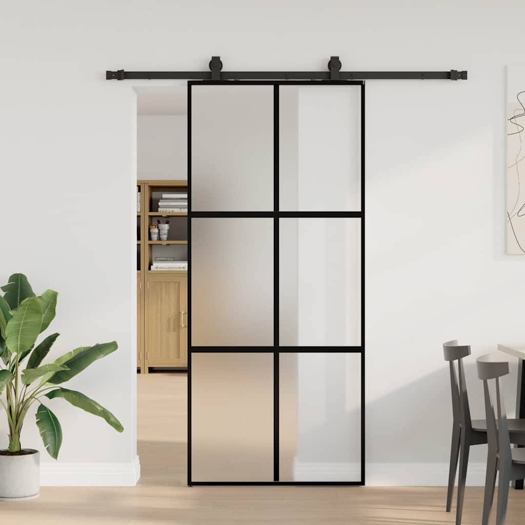 Συρόμενη πόρτα με σετ υλικού Μαύρο 90x205 cm γυαλί μετριασμένο - Pakobazaar