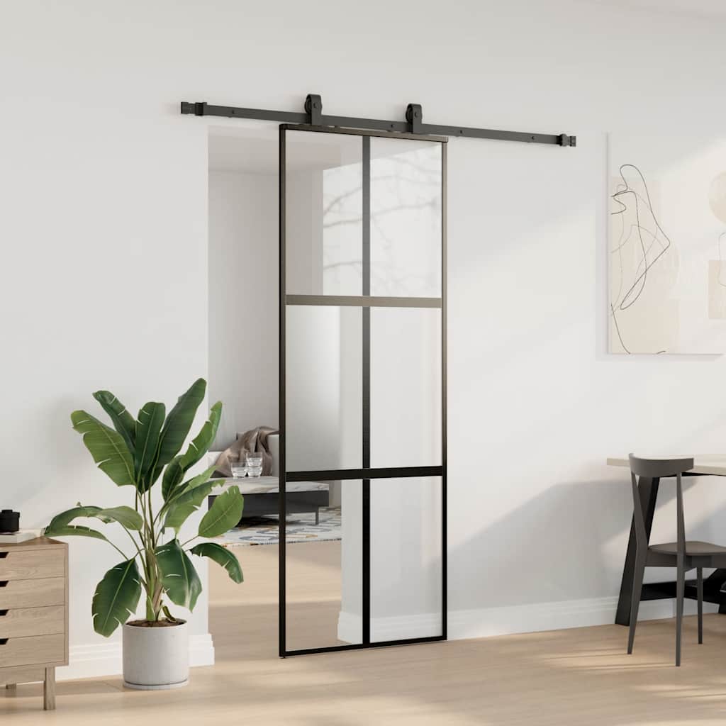 Συρόμενη πόρτα με σετ υλικού Μαύρο 76x205 cm γυαλί μετριασμένο - Pakobazaar