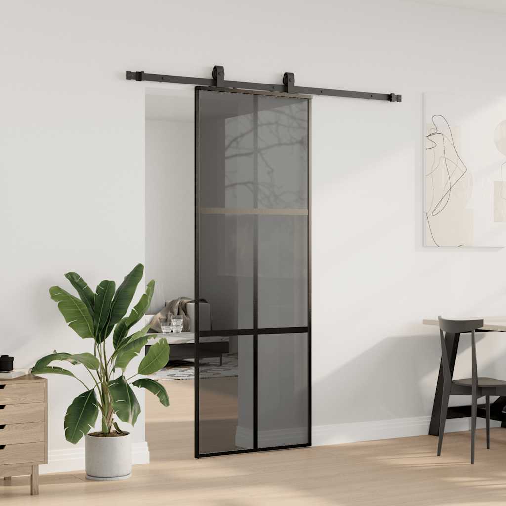Συρόμενη πόρτα με σετ υλικού Μαύρο 76x205 cm γυαλί μετριασμένο