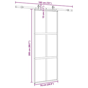 Συρόμενη πόρτα με σετ υλικού Μαύρο 76x205 cm γυαλί μετριασμένο